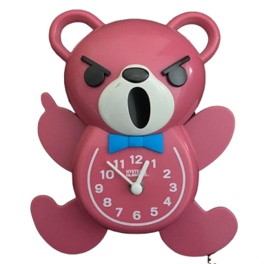 A clock of a pink bear holding up the middle finger, a Hysteric Glamour mascot